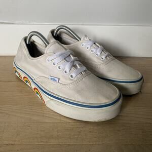 Vans Rainbow White Canvas Low Top Lace Up Shoes Womens Size 8 / Mens 6.5